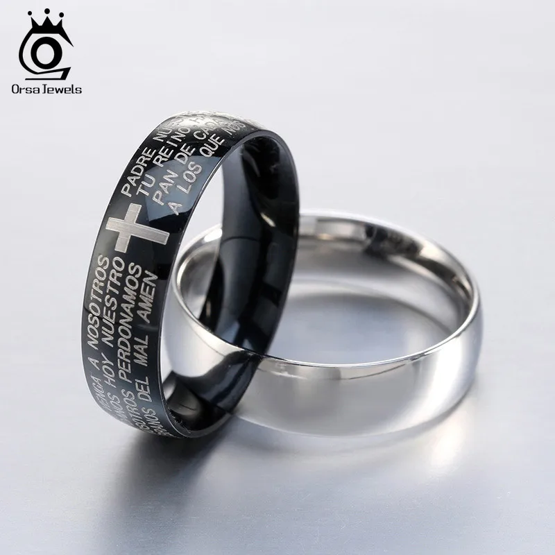 ORSA JEWELS Cool Men's Ring Perfect Polished 316 Stainless Steel Trendy Silver Color Black Color Ring Band Simple Jewelry GTR18