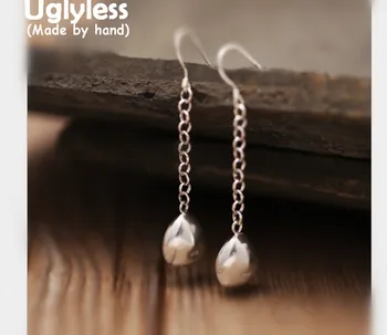 

Uglyless Real S 990 Fine Silver Beans Dangle Earrings for Women Simple Fashion Handmade Jewelry hollow Waterdrop Brincos Bijoux