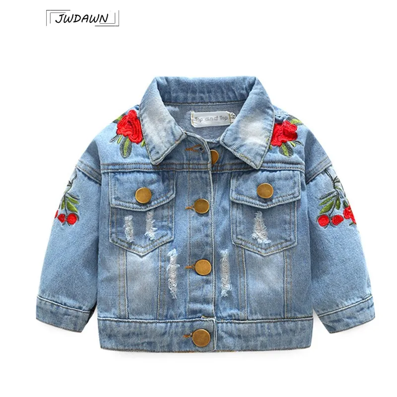 

2018 Spring Floral Printing Denim Jackets for Girls Jackets Fashion Embroidery Floral Outwear Kids Jackets Children Clothing