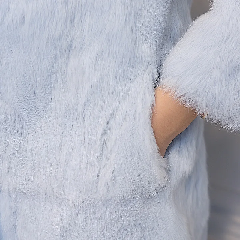 Stand collar wave cut striped genuine rabbit fur winter coat women full sleeve real fur coats and jackets 2018 new autumn