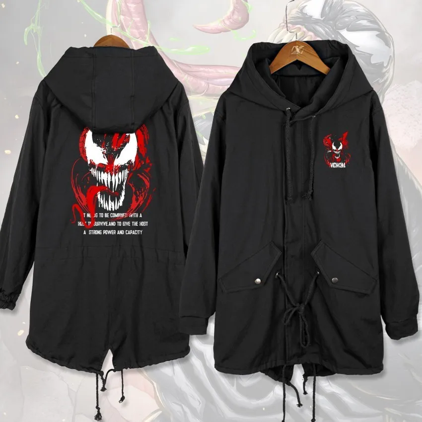 

Casual Men Coat for Movie Spider-man Venom Loose Long Coat Hoodie Cosplay Trench Jacket Sweatshirt Thicken Overcoat