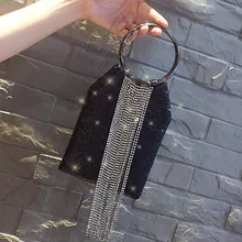 new ring rhinestone silver sequin tassel chain fashion bag wild dinner clutch