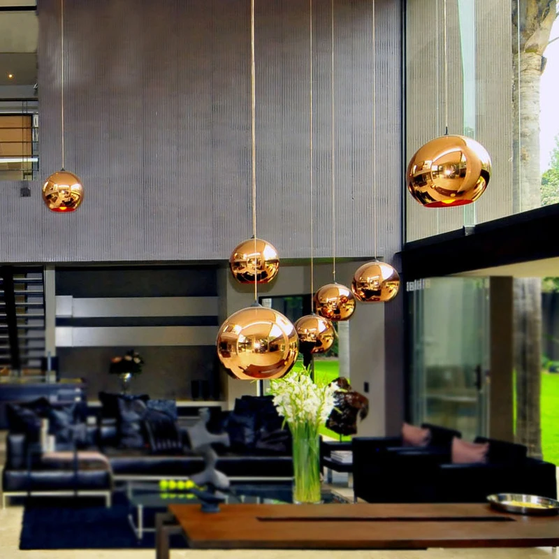 

Globe Copper Color Glass Mirror Ball Pendant Light Electroplate Hanging Lamp Lighting Fixture for KTV Dining Room Bar Restaurant
