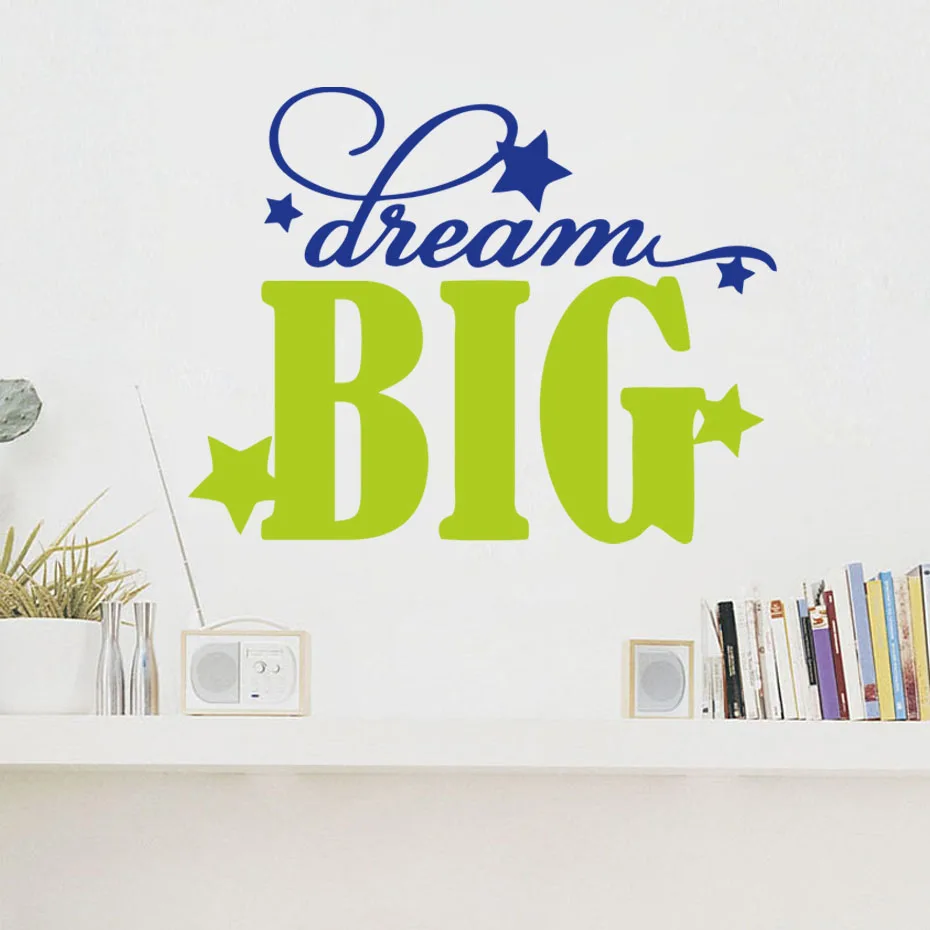 

Dream Big Motivational Quotes Wall Decal Blue & Green Stars Vinyl Sticker For Kids Room Decorative Art Nordic Design Murals