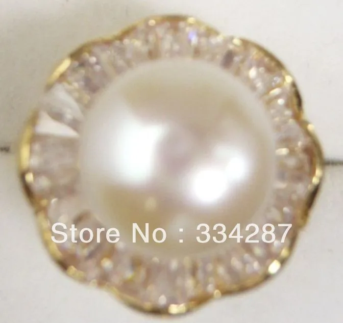 

Fine 12mm white pink red green coffee black sea shell pearl bead 18KGP ring