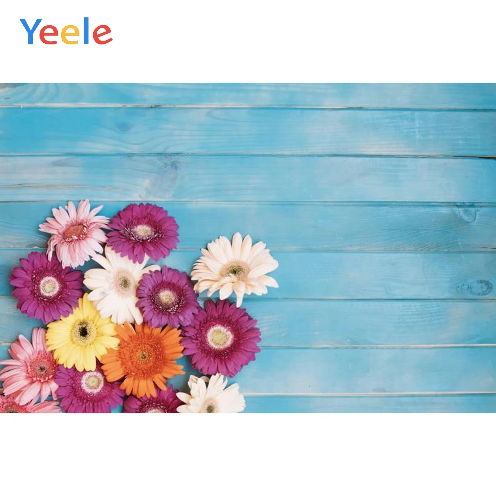 

Yeele Blue Wooden Board Planks Fresh Flowers Portrait Photography Backgrounds Customized Photographic Backdrops for Photo Studio