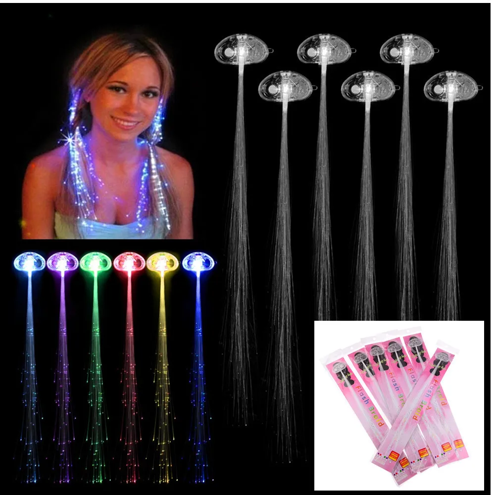 

Rave Halloween Decoration 6 Pcs Light-up Fiber Led Hair Color wig Lights Rave for halloween christmas Party led Accessories