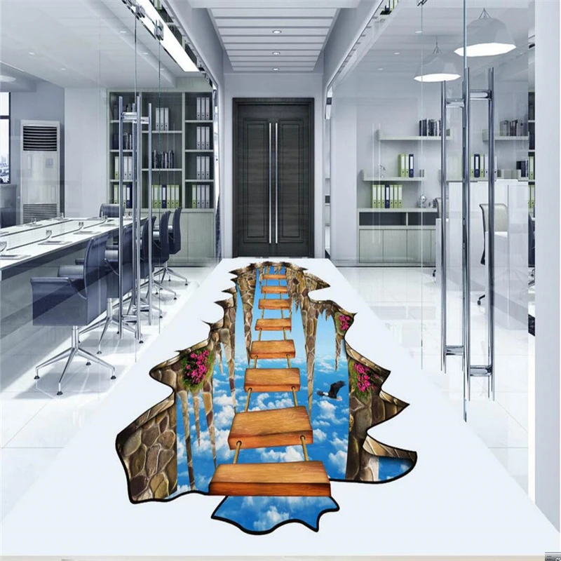 

High quality custom wallpaper on the cliff on the bridge 3D floor painting PVC wear self-adhesive wallpaper wall paper