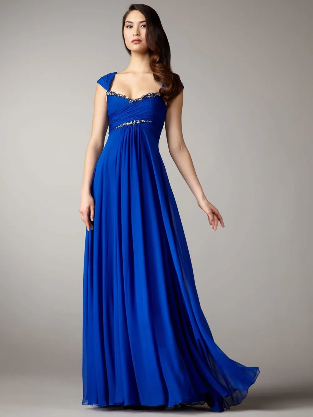 

Elegant Beading Royal Blue Long evening dresses 2019 Custom Made Open Back Chiffon Prom Party Gown vestido de noiva