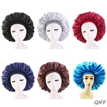 Модная дамская шапка для сна негабаритная атласная ночная шапочка эластичная лента имитация Шелкового сатина сплошной цвет уход за волосами шапочка