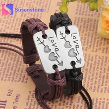 Винтажный Ретро Мужской Регулируемая перевязь кожаный браслет Wo мужские s браслет с бусинами ручной работы для пары мужские DIY Ювелирные изделия Pulsera