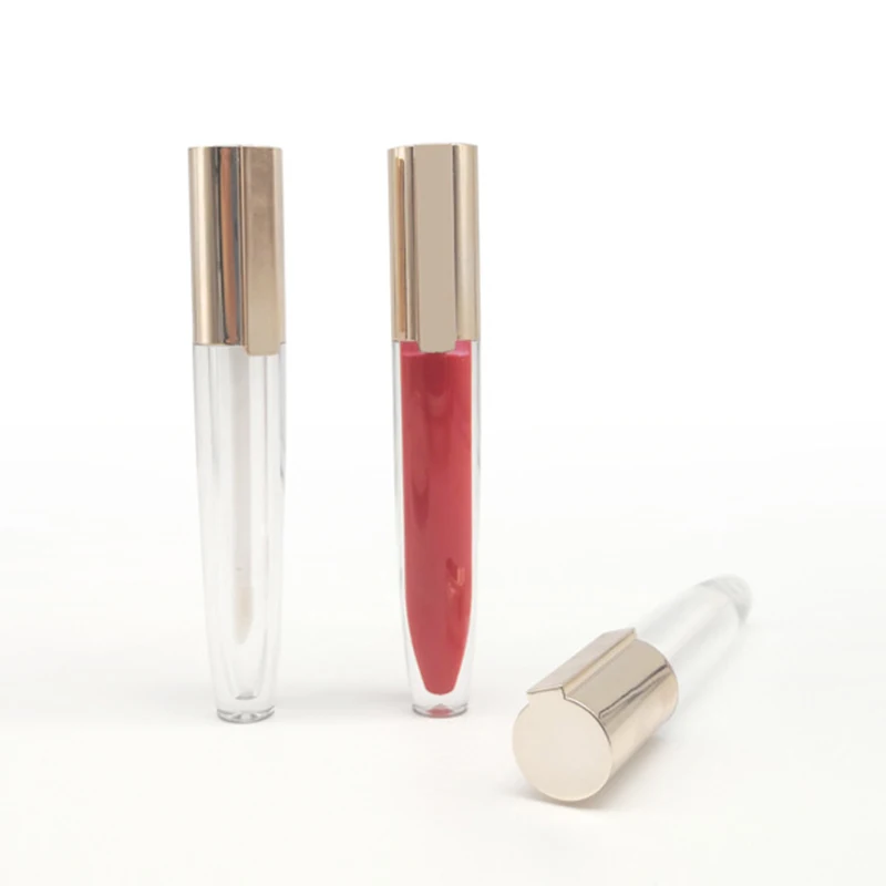 

Free Shipping 30pcs/Lot 5 ml High Quality Empty Clear Lip Gloss Tube Gold Lip Balm Bottle Container In Refillable Bottles