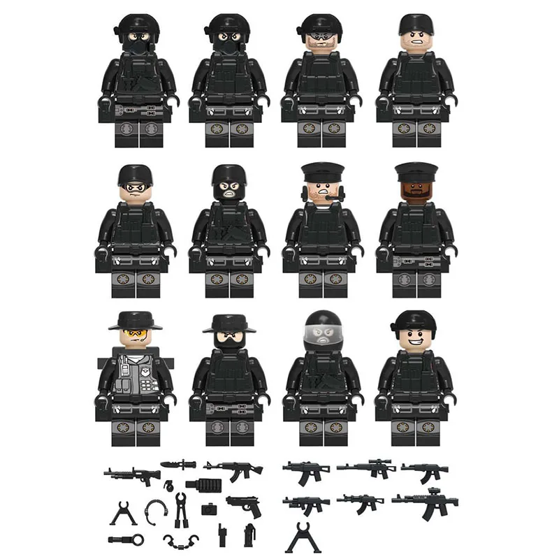 

12Pcs/Set Children's Toy SWAT Military Building Blocks Doll Toy with 2 Piece Weapon Accessories for Kids Toy Gift