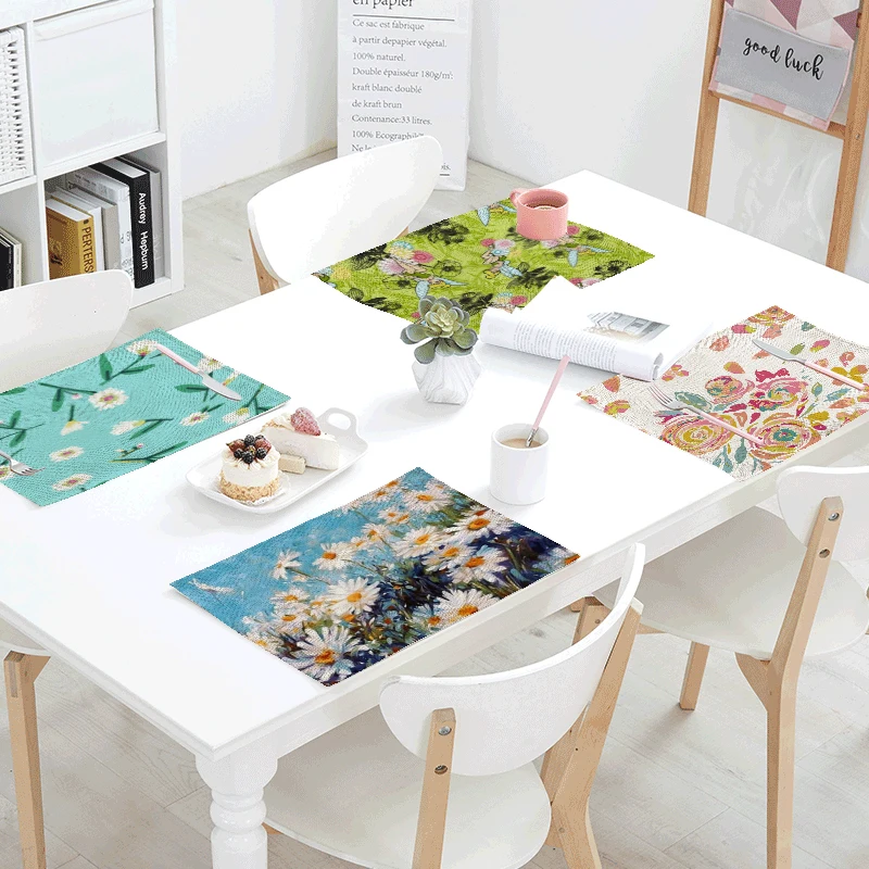

Colorful Flower Pattern Meal Cloth Beautiful Elf Warm Daisy Hibiscus flower Carrot Simple Style Family Tablecloth Decoration