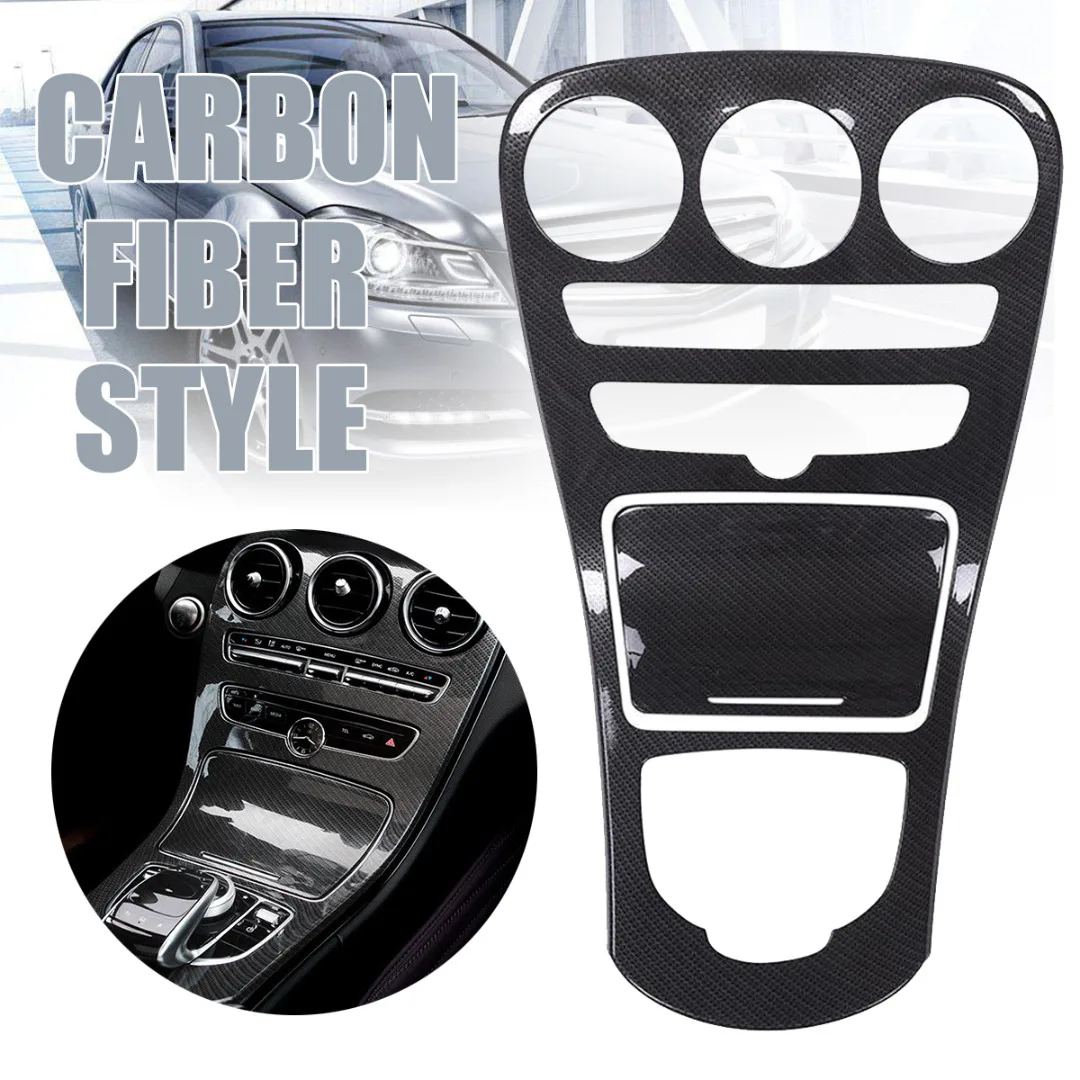 Mayitr 1set Carbon Fiber Style Center Console Gear Panel Cover For Mercedes Benz C Class With Clock W205 C180L 15-17