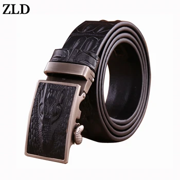 

ZLD Men's 100% Cowhide designer Genuine Leather Crocodile Automatic Ratchet Buckle Belt luxury Business leisure vintage Strap