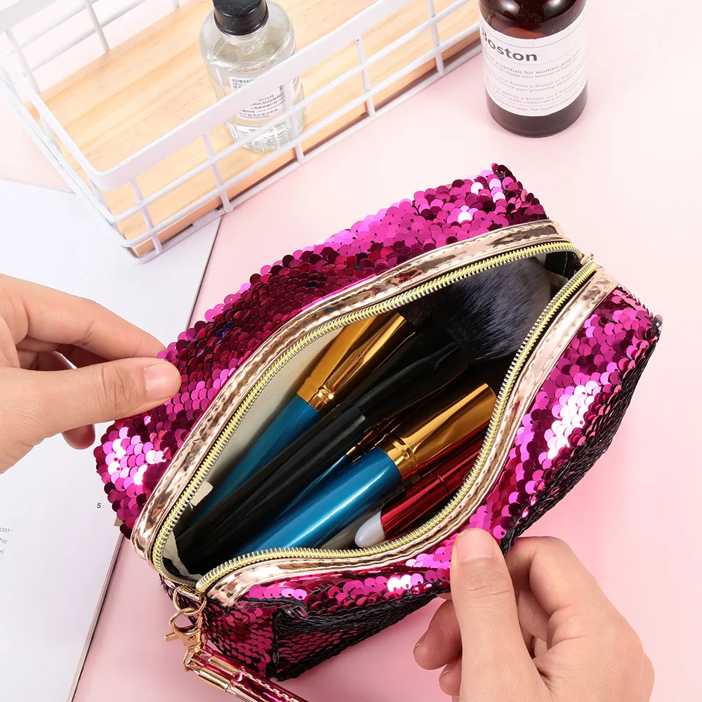  New Fashion Women's Mermaid Sequins Makeup Bag Pouch Girls Glitter Cosmetic Bags Sequins Handbag Tr