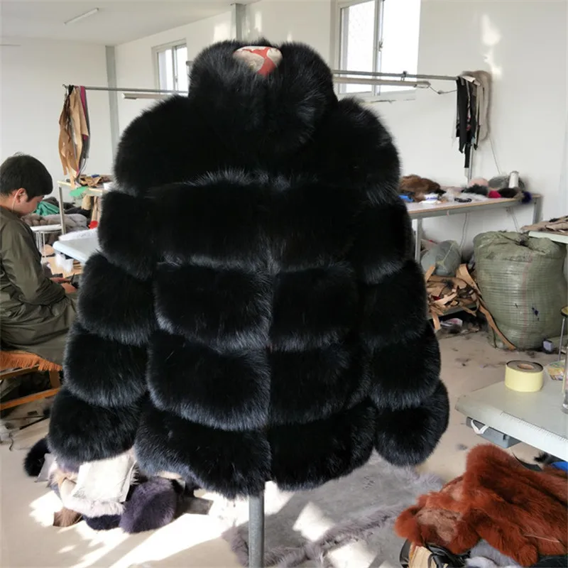 

Luxury England Style Real Fox Fur Coat Warm Plus Size Detachable Sheen Women's Fur Coat New Retail Knitted Genuine Fur Coat