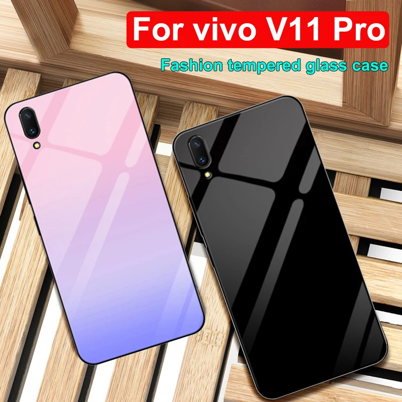 For vivo V11pro case Solid color tempered glass + TPU phone cover V11 pro vivoV11 Gradient shell Cases | Мобильные телефоны и