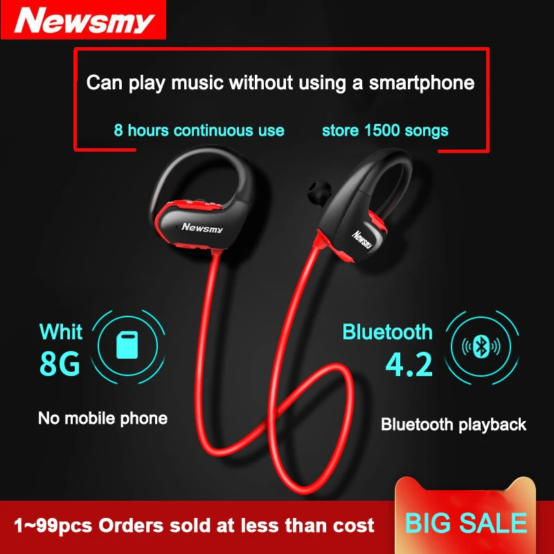 Newsmy Q12 встроенный 8 г SD MP3 наушники Беспроводной Bluetooth IPX5 Водонепроницаемый стерео
