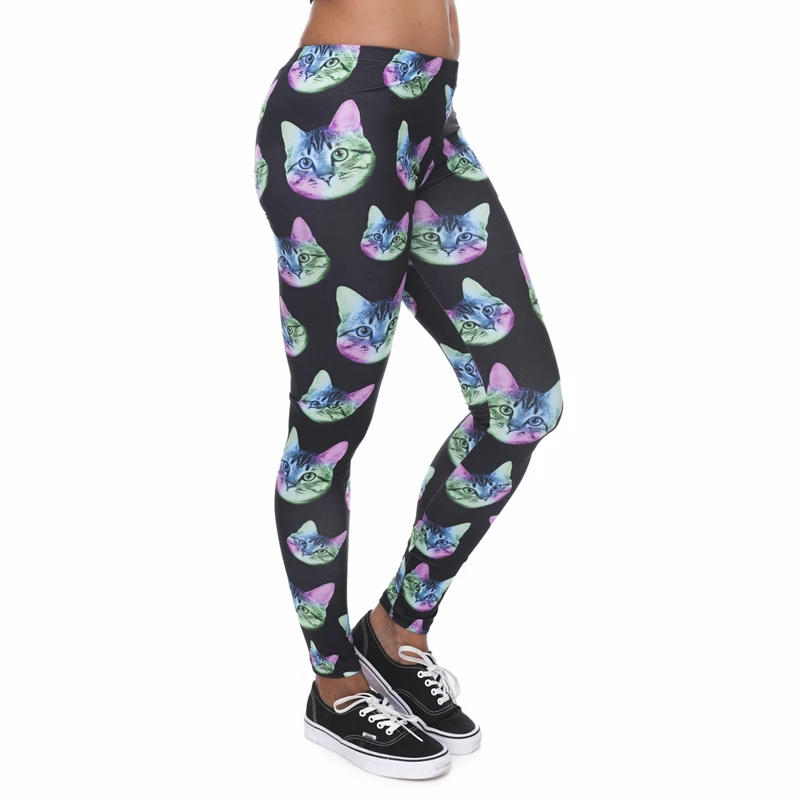 

Dye Cat Black Print Fashion Woman Leggings Lady Close-fitting Fitness Pants Breathable Perspiration Quick-dry Sport Pants