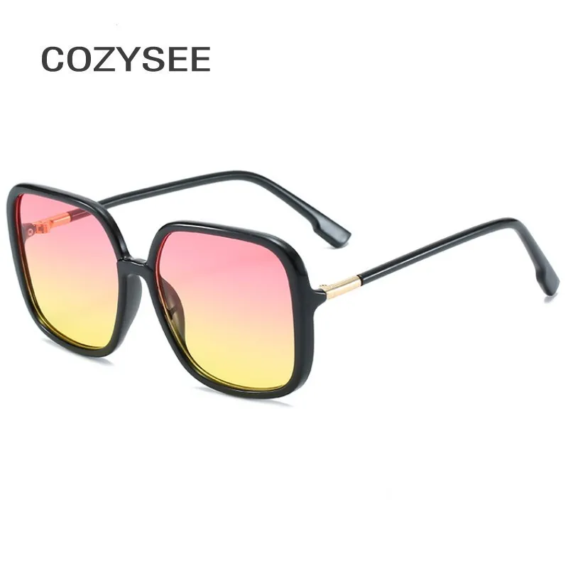 BLACK-PINK YELLOW Винтажные негабаритные Квадратные Солнцезащитные очки для женщин мужские роскошные брендовые черные градиентные линзы большая оправа солнцезащитные очки женские оттенки - Цвет линз: BLACK-PINK YELLOW