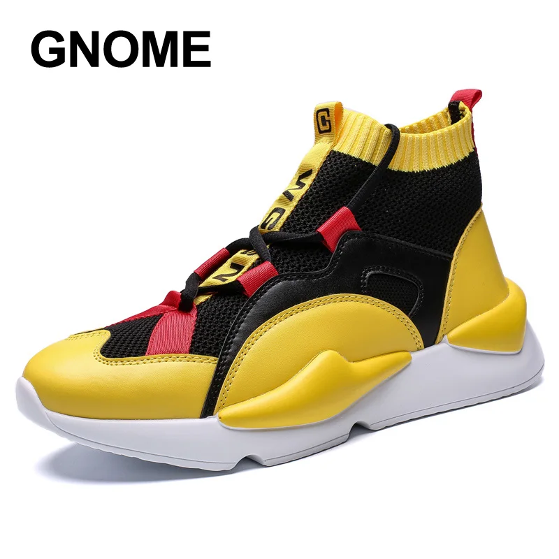 

GNOME High Top Yellow Men Shoes Fly Woven Fashion Autumn Winter Casual Shoes Men Brand Stretch Sock Sneakers Cool Footwear