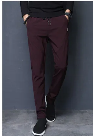 Wine Red Новая мужская одежда Pantalon Homme узкие брюки весна лето повседневные однотонные корейские модные хип-хоп брюки с эластичной резинкой на талии для мужчин - Цвет: Wine Red