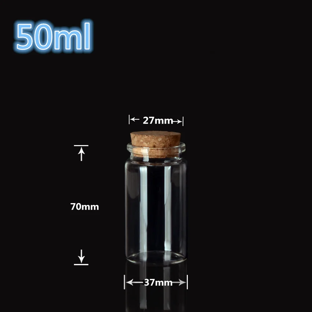 37*70*27mm 50ml Glass Bottles With Cork Transparent Empty Glass Vials