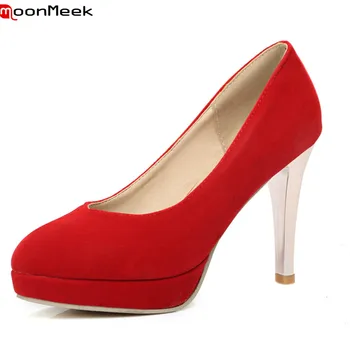 

MoonMeek 2020 sexy ladies pumps extreme high heels platform shoes slip on shallow round toe thin heel dress woman shoes
