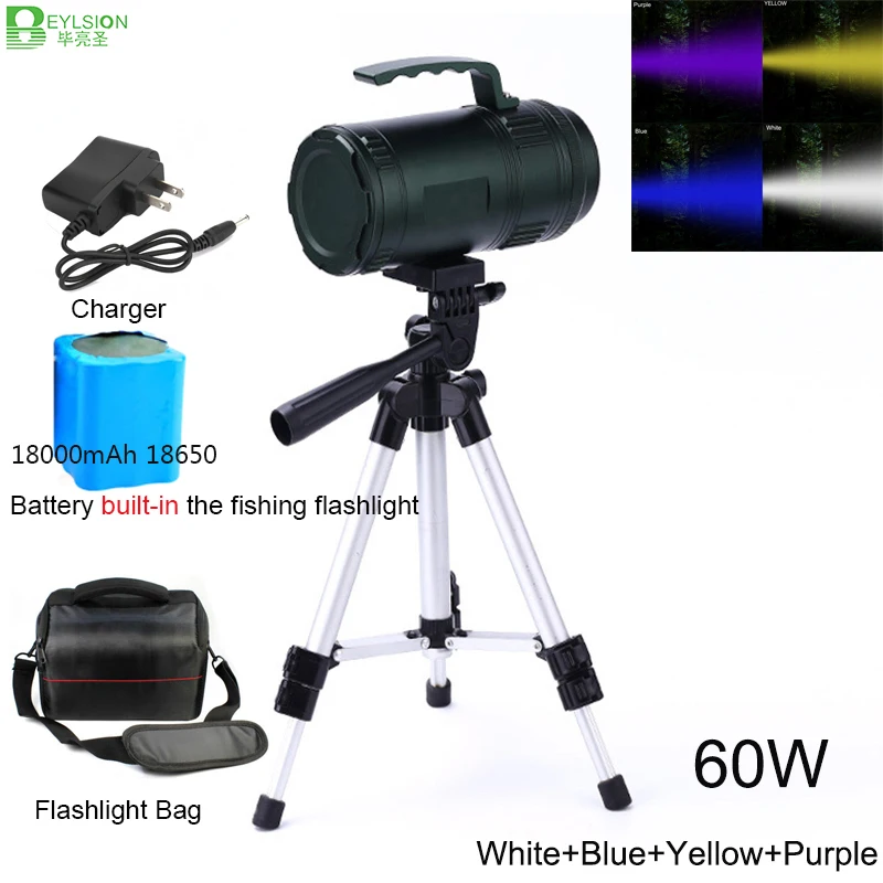 60W Fishing torch Super Bright Searching Flashlight Rechargeable Searching Light LED Max 500m 18000mAh Waterproof Army green