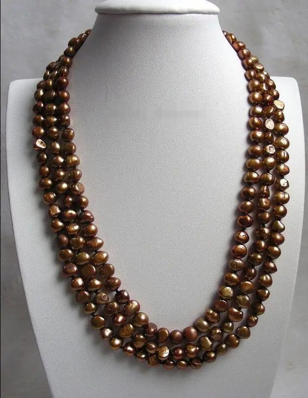 

FREE SHIPPING HOT sell new Style >>>>> 17" baroque 3row coffee freshwater pearls necklace j7345