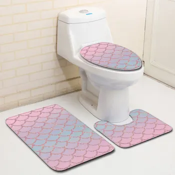 

3 Pcs Bathroom Bath Mat Set Anti-slip Bath Cover Carpet Floor Mat Toilet Seat Cover Cushion Set