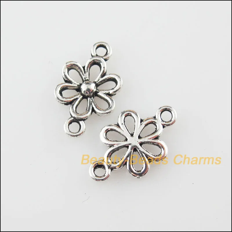

35Pcs Tibetan Silver Tone Flower Star Charms Pendants Connectors 9x15.5mm