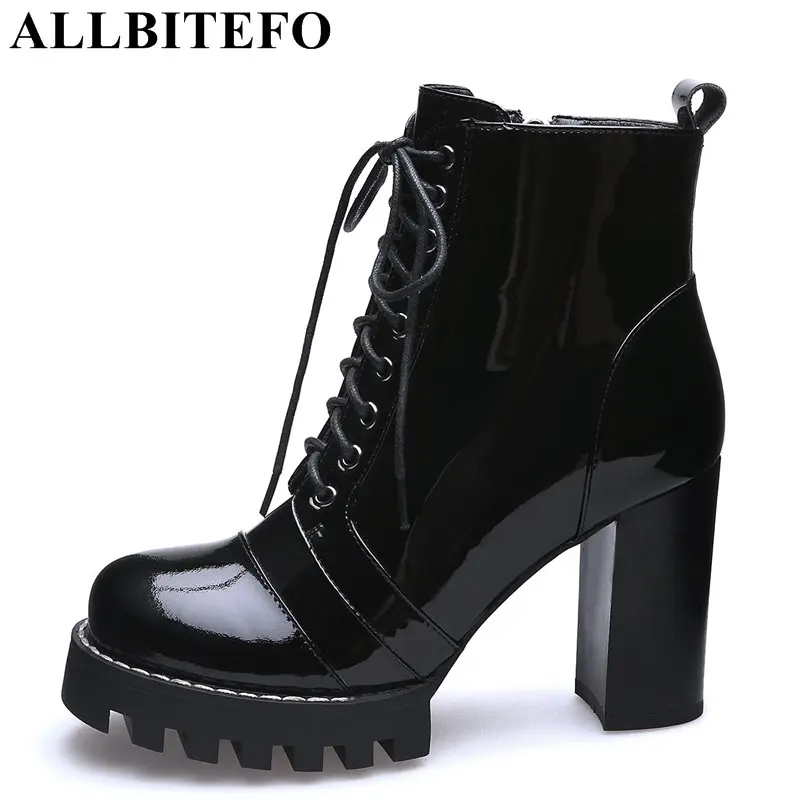 ALLBITEFO/Модные женские ботинки из натуральной кожи на платформе и толстом каблуке; обувь на высоком каблуке; кожаные ботинки высокого качества; ботильоны для девочек