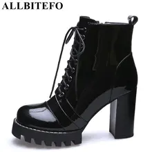 ALLBITEFO fashion genuine leather thick heel platform women boots high heel shoes high quality leather boots girls ankle boots цена ALLBITEFO fashion genuine leather thick heel platform women boots high heel shoes high quality leather boots girls ankle boots цены онлайн