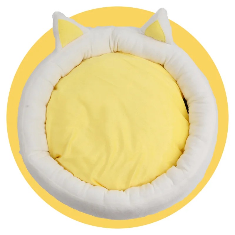 white and yellow Теплая Бархатная кровать для кошек, удобная в форме ушей, питомник для щенков, cama gato, прекрасный мягкий домик для кошек, собак - Цвет: white and yellow