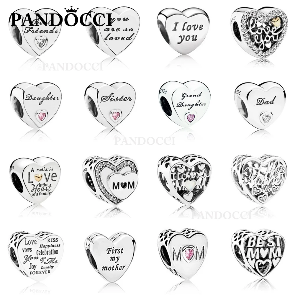 

PANDOCCI 100% 925 Sterling Silver Bracelet For Original Europe Spring Women's Day LOVE Mother Gift DIY Family Charm Bead Jewelry