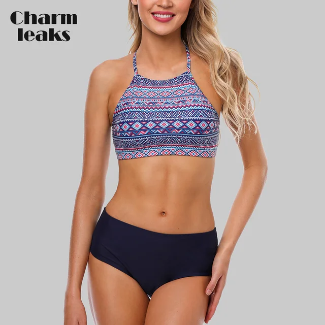 {Excellent|Wonderfull|Very Good|Very Recommended} Charmleaks Women Bikini Set Halter Swimwear High Neck Swimsuit Vintage Printed Bathing Suit Beachwear Bikini Discount Offers