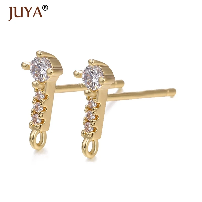 

DIY Earring Making Accessories Plated 14 K Real gold with Zircon Bar Shape Stud Earrings Hooks Findings Handmade Jewelry Craft