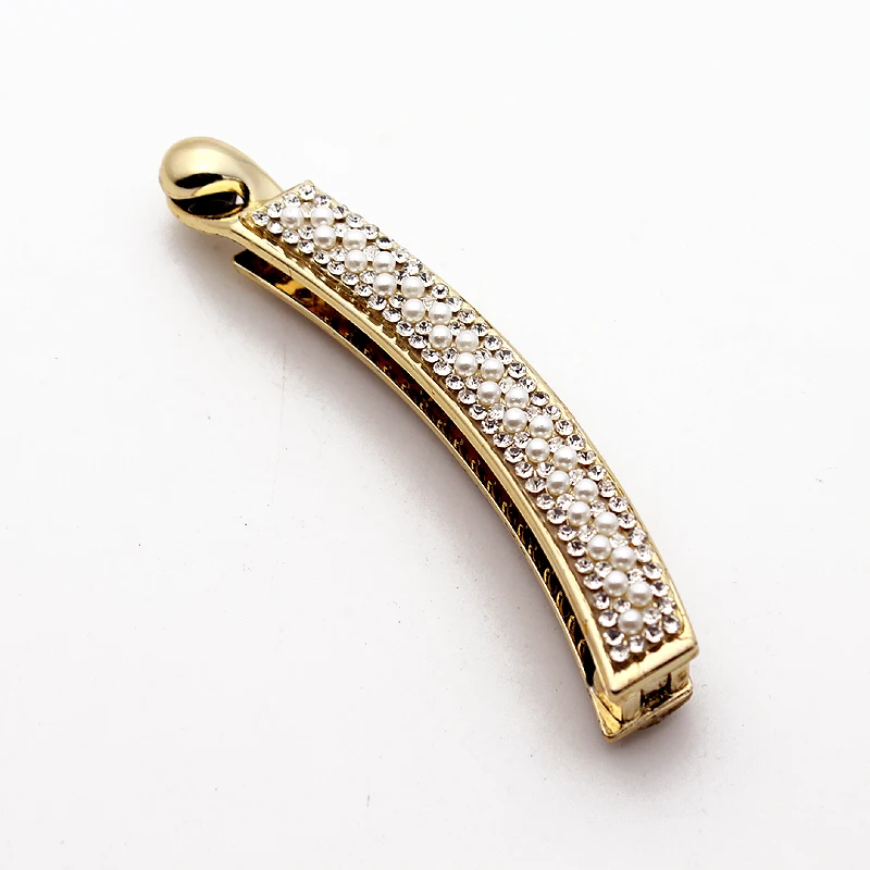 

Golden Plastic Pearls Banana Hair Clip Rhinestone Crystal Hair Claw Headwear For Women Accessories Jewelry Girls Headwear