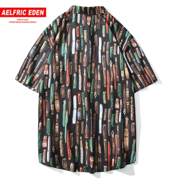 

Aelfric Eden 2019 Summer Shirts Pen Print Men's Short Sleeve Loose Hip Hop Streetwear Casual Thin Beachwear Hawaii Shirt Tops