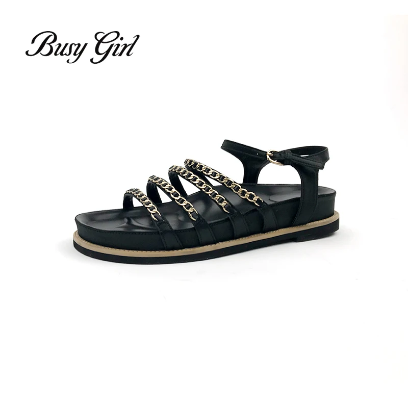 Summer Metal chain Rome Sandals High Heels Chain Platform Wedges Women Sandals Buckle Strap Comfort Casual Ladies Shoes
