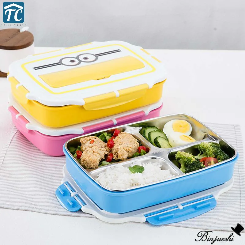 

304 Stainless Steel School Lunch Box Children Cute Cartoon Sealed Japanese Microwave Oven Compartment Plate Food Container