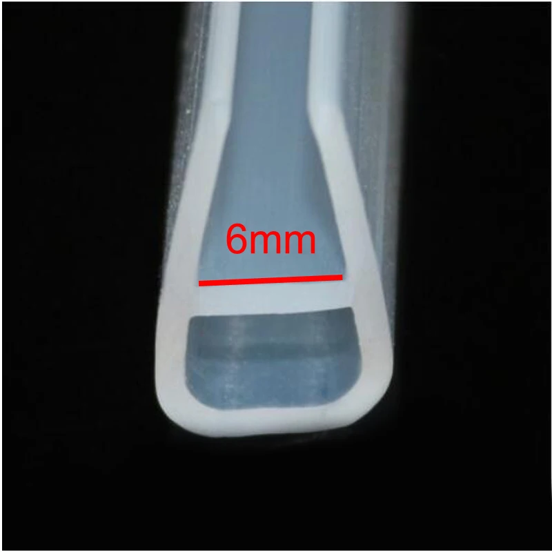 2 meters U shape Silicone shower door glazing rubber seal strip for 6mm