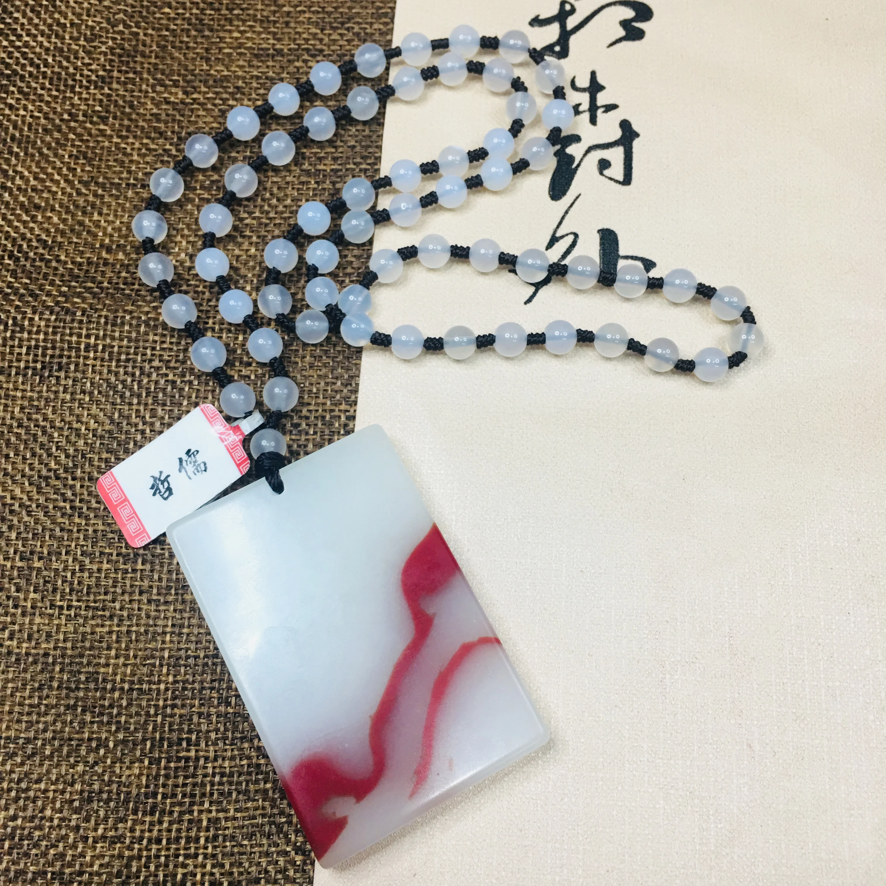 

Zheru Jewelry Pure Natural Colorful Jade Carved Red Good Fortune Original Stone Pendant Three Color Jade Yuzhu Necklace Send Cla