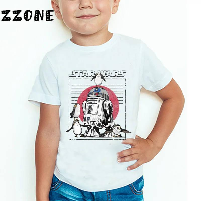 Забавная детская футболка с принтом «Звездные войны», «робот R2-D2» и «BB-8», летние топы для маленьких мальчиков и девочек, детская повседневная одежда, HKP5193 - Цвет: whiteJ