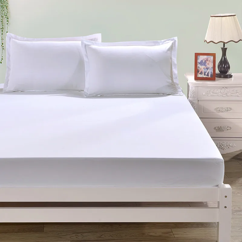 Linen White Color Fitted Sheet Set Pillowcases Bedding Set Bed Sheet Bedspread Mattresses Non