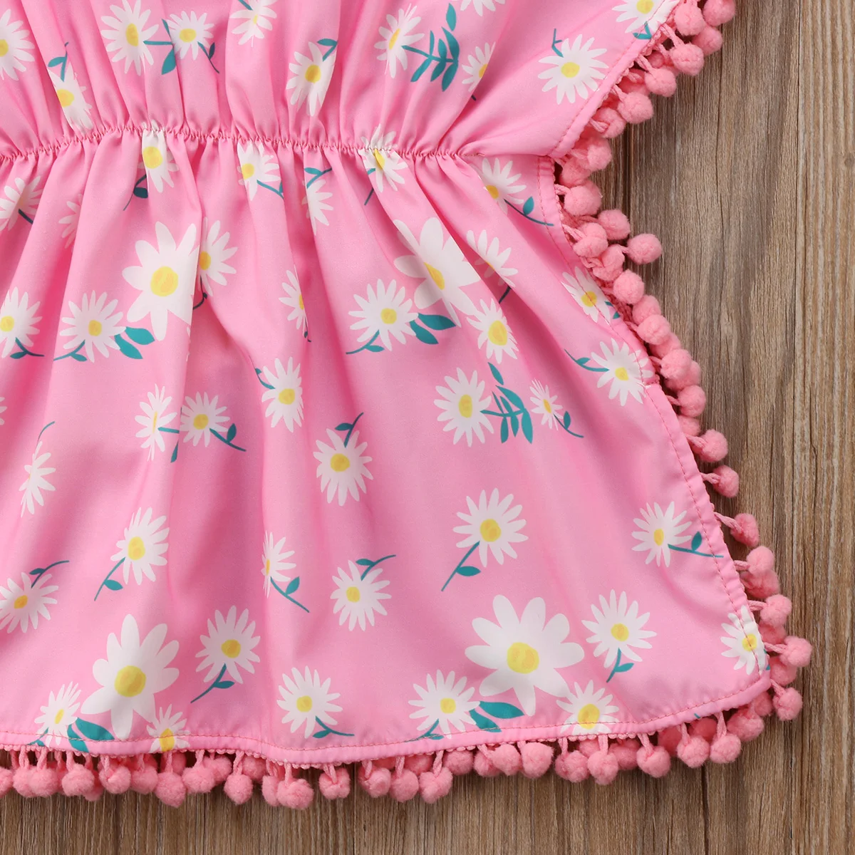 Модное детское платье для маленьких девочек г. пляжное платье с помпонами и цветочным рисунком Сарафан Милая Одежда для маленьких девочек летнее платье