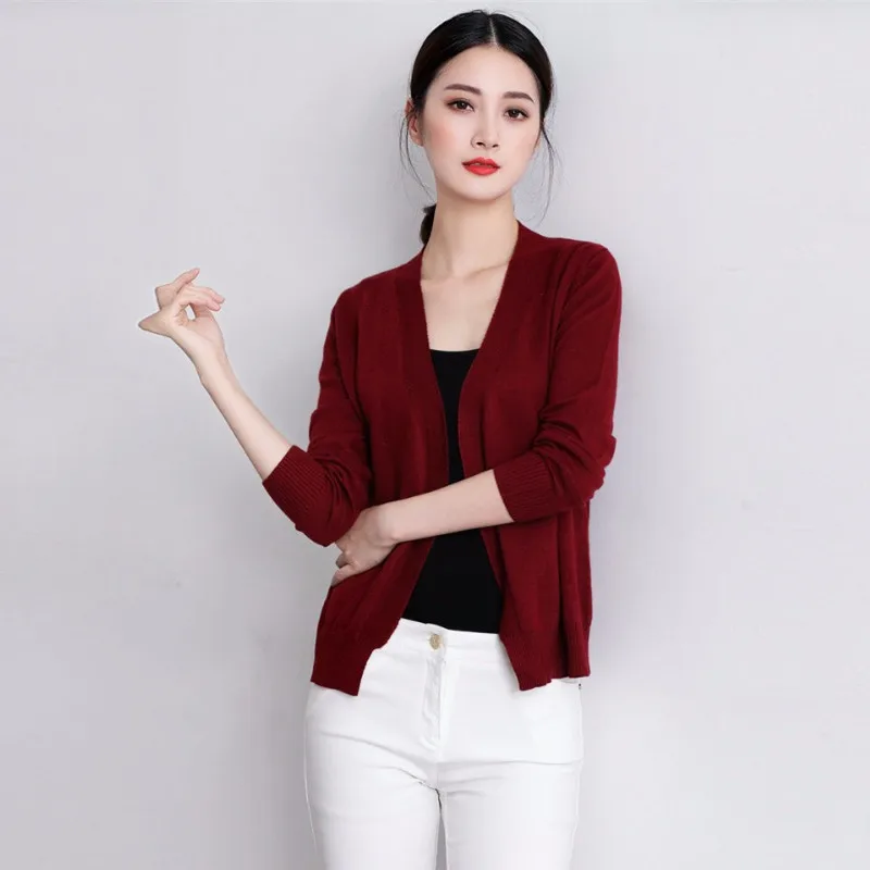 

New Style Spring Autumn lady Cardigan Cashmere blended knitted Sweater pure color Loose short jacket fashion knit Wool Cardigan